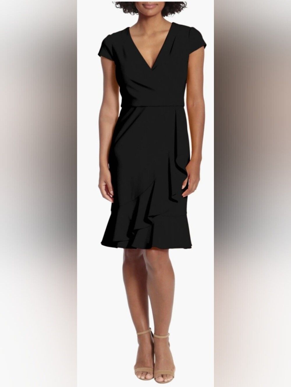 New London Times Ruffle Faux Wrap Dress NWOT Size 6 Petite Black